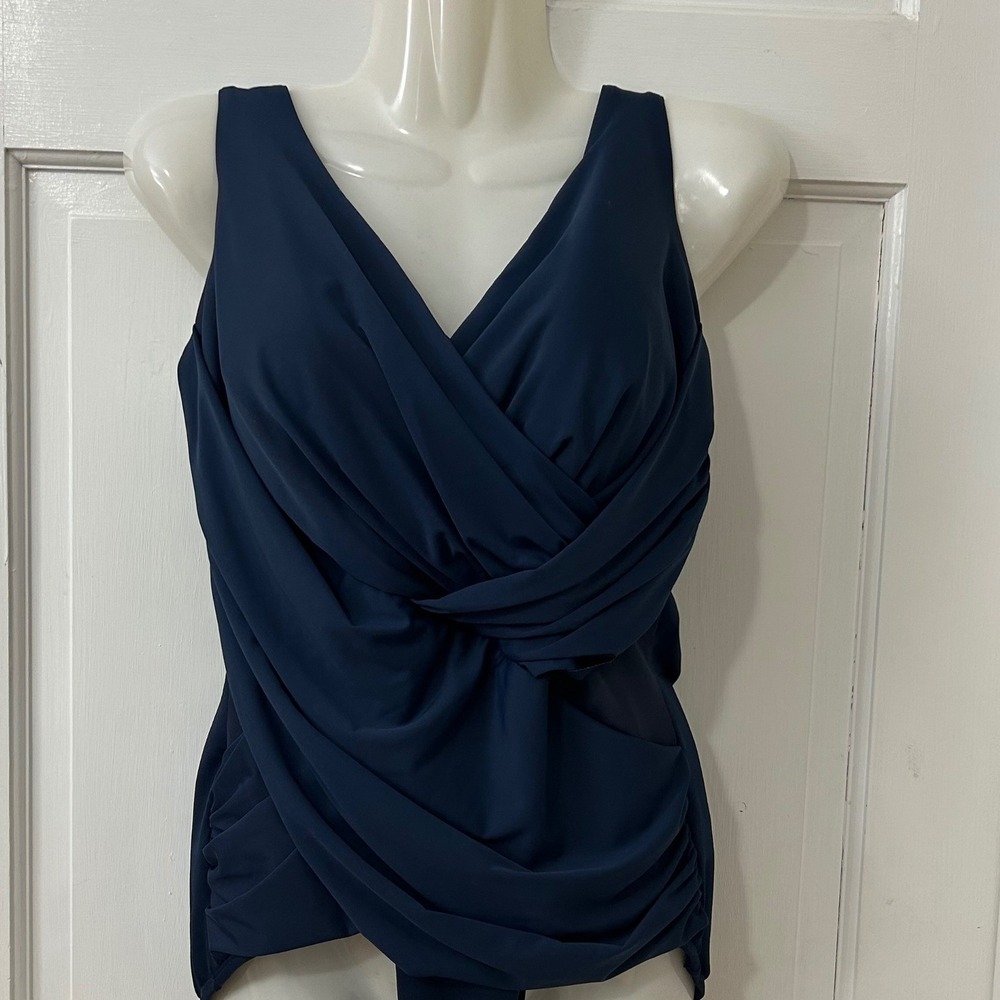 Miraclesuit Illusion Mesh Crossover Swimsuit Sz 10?‎ Navy Modest Slimming
